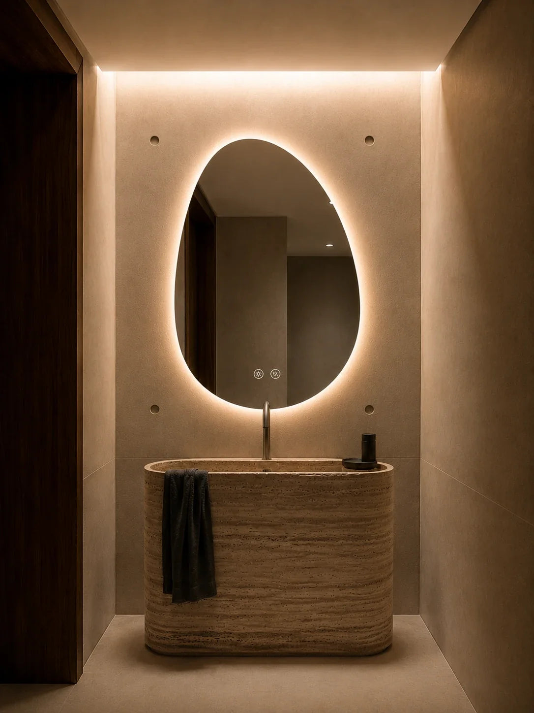 Oblio Rounded touch-sensor LED mirror by Artessa — touch-sensor LED mirrors