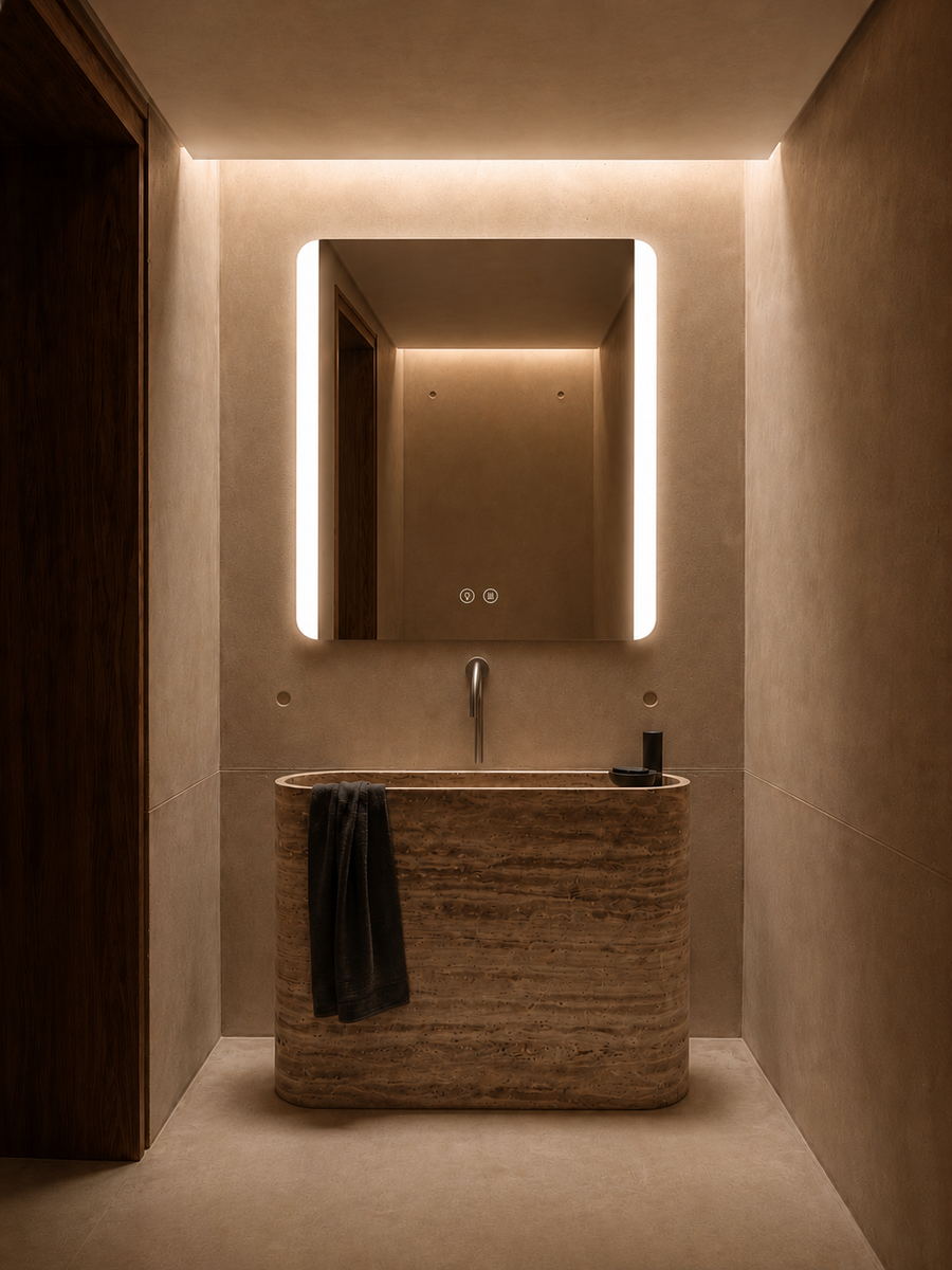 Vetra Frameless LED mirror by Artessa — custom LED bathroom mirrors
